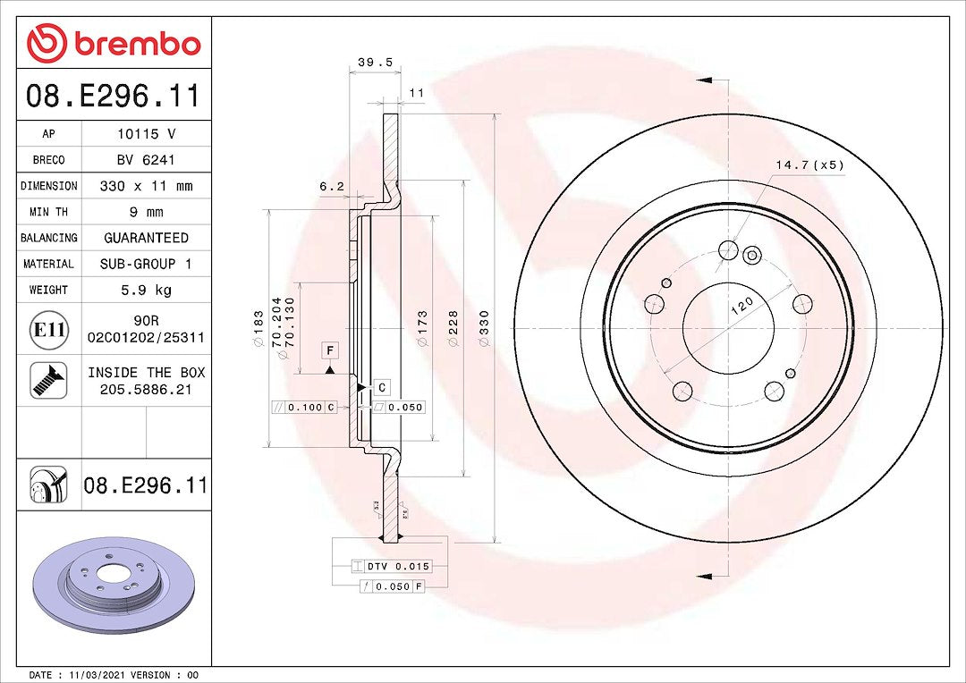 Brembo 08E29611C02 Original Equipment Standard - Brake Disc