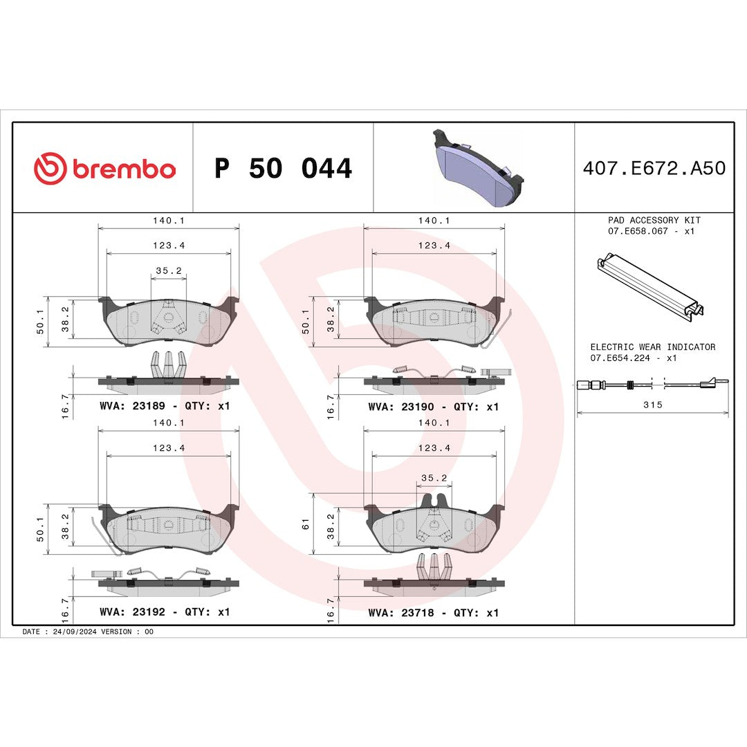 Brembo Premium Low-Met OE Equivalent Pad Brake Pad P50044 - Disc Set