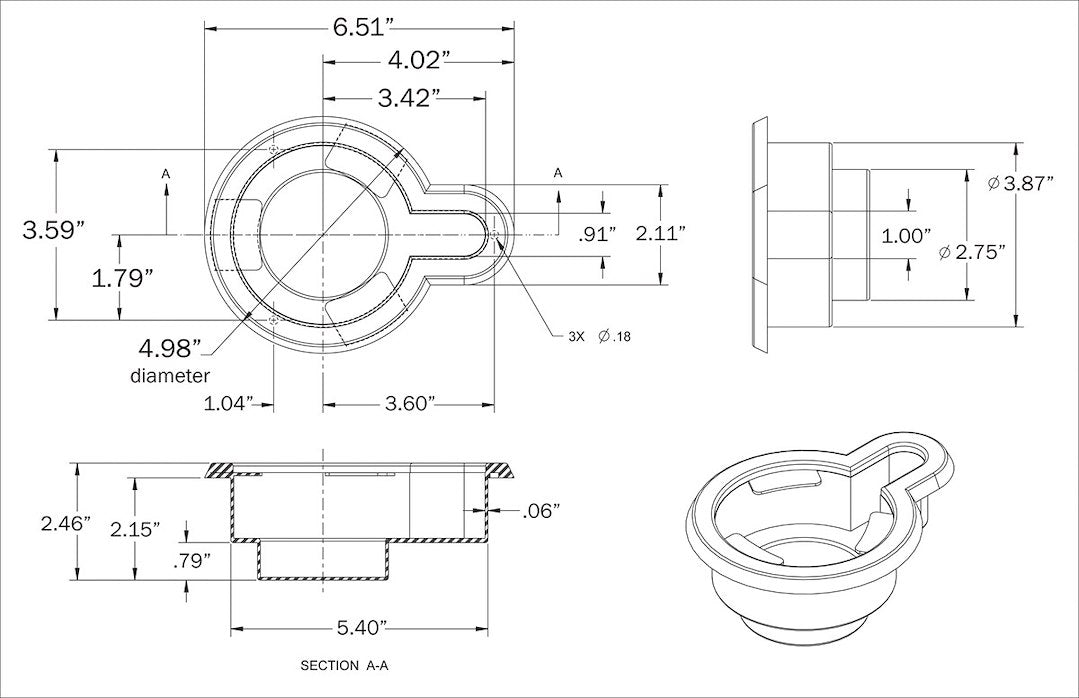 Optronics No Supplier Warranty Cup Holder 09017101B - Cupholder Drop-IN HNDL Cav