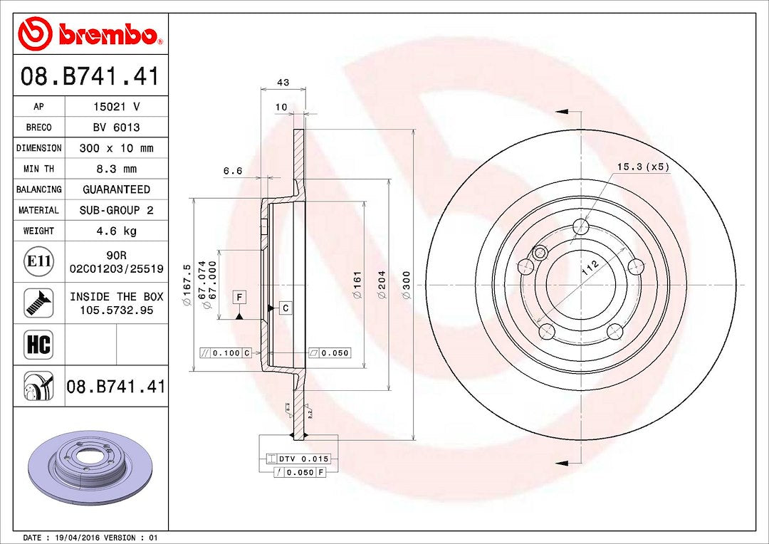 Brembo Components Not Hazardous To Health Brake Rotor 08B74141C02 - Disc