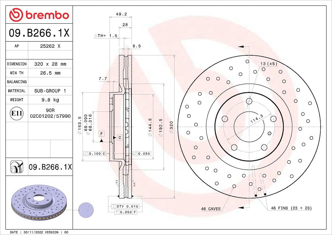 Brembo 09B2661XC02 Brake Rotor