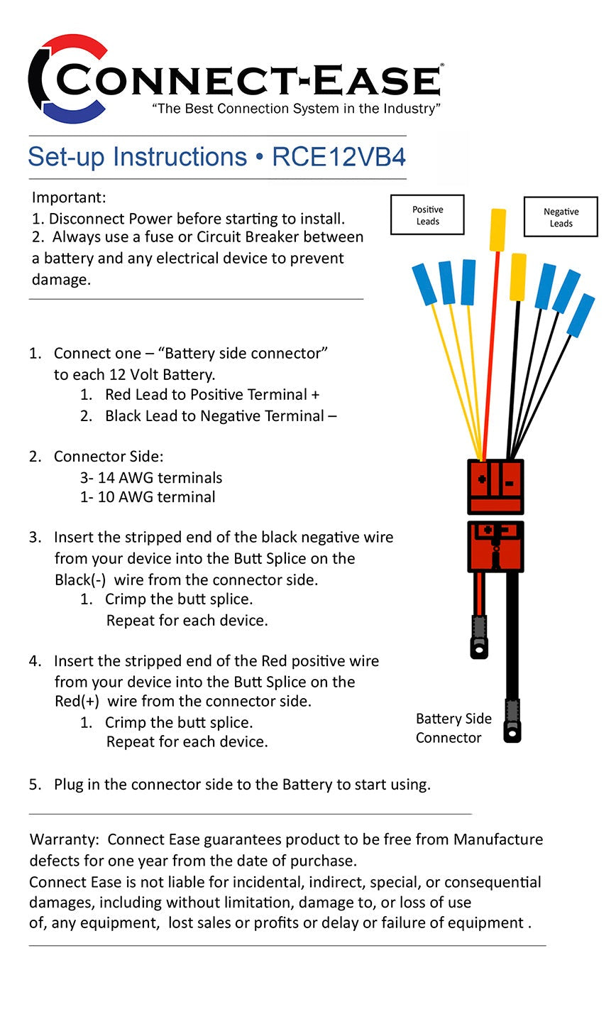 Connect Ease Corrosion Resistant Components Battery Connection Harness RCE12VB4 - Multi Lead Accessory CO