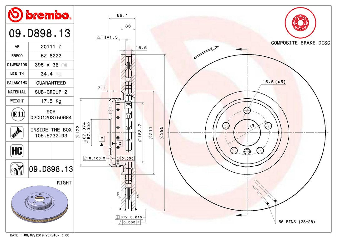 Brembo Components Not Hazardous To Health Brake Rotor 09D89813C02 - Disc