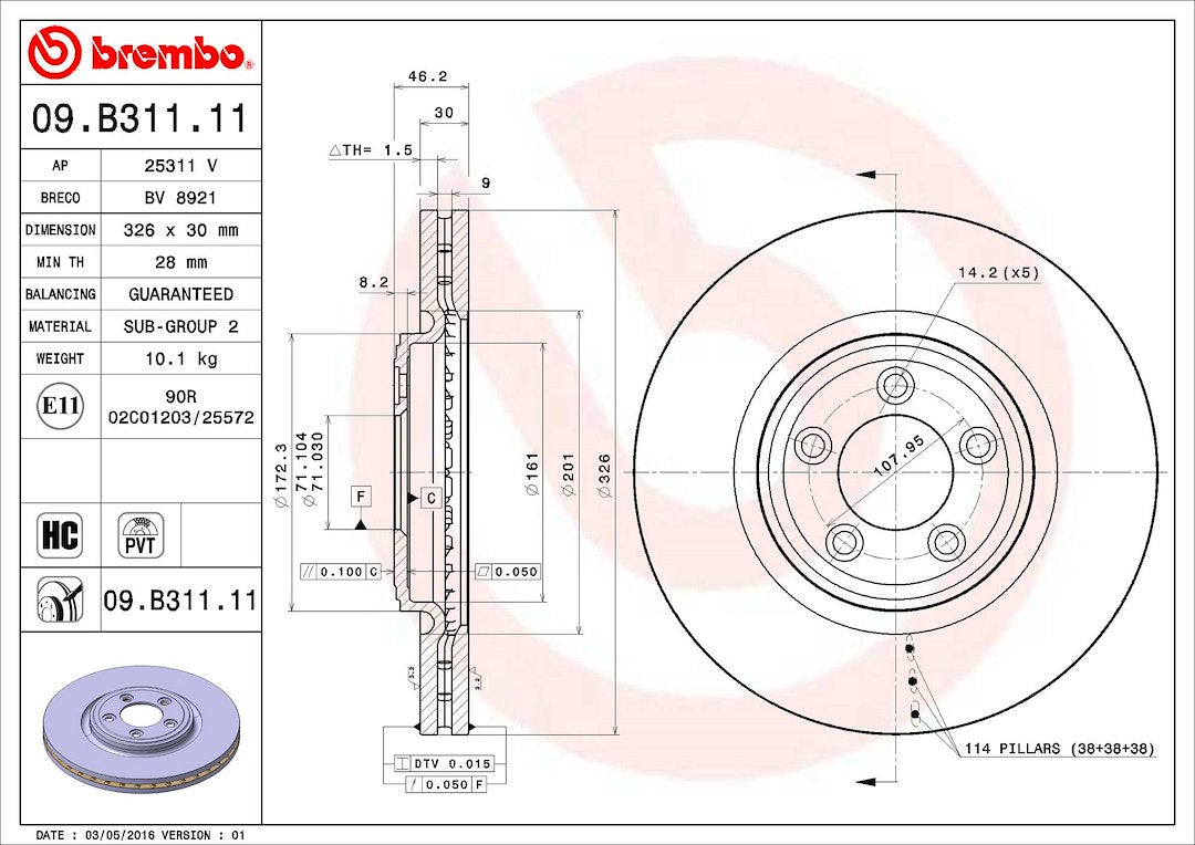 Brembo Components Not Hazardous To Health Brake Rotor 09B31111C02 - Disc