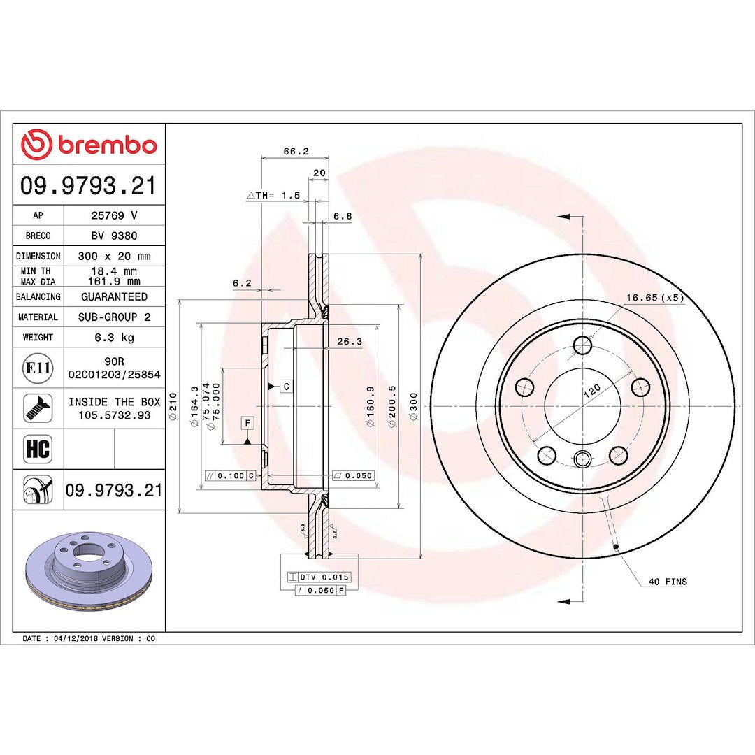 Brembo Rust-Resistant Coating Brake Rotor 09979321C02 - Disc
