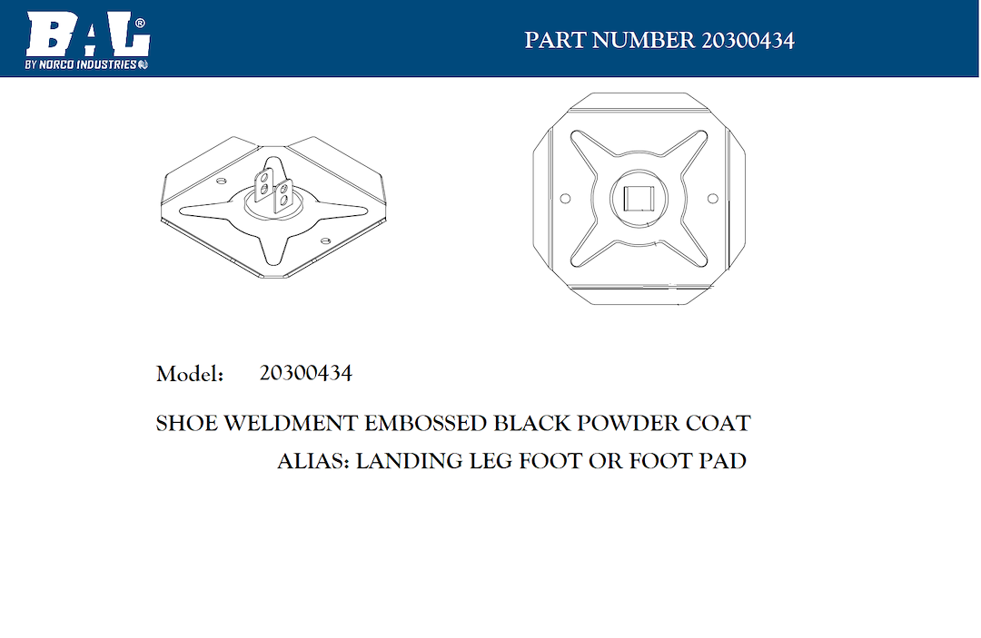 BAL Norco Features Pre-Drilled Holes Trailer Landing Gear Foot 20300434 - Shoe Weldment Embosse