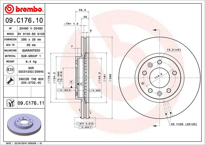 Brembo Components Not Hazardous To Health Brake Rotor 09C17611C02 - Disc