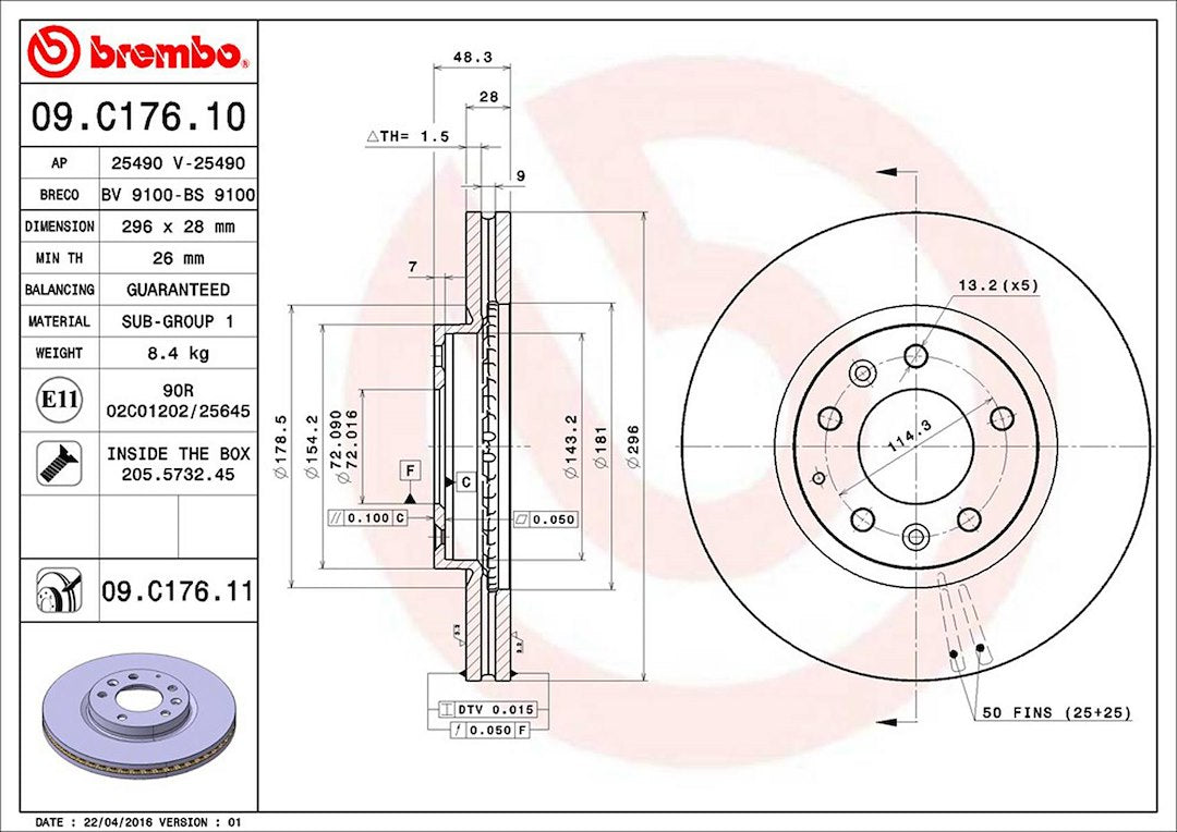 Brembo Components Not Hazardous To Health Brake Rotor 09C17611C02 - Disc