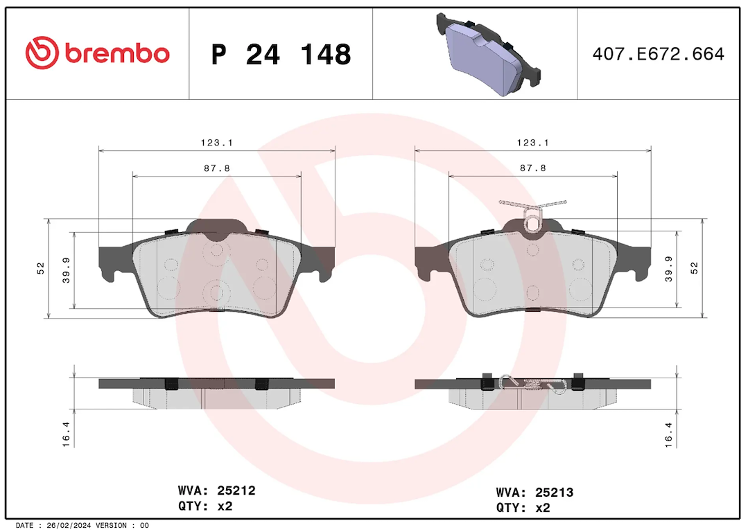 Brembo Premium Low-Met OE Equivalent Pad Brake Pad P24148