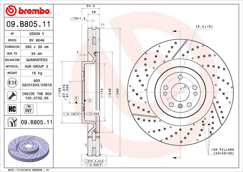 Brembo Components Not Hazardous To Health Brake Rotor 09B80511C02 - Disc