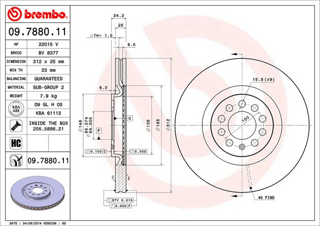 Brembo 09788011C02 Brake Rotor