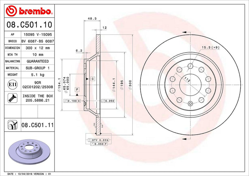 Brembo Components Not Hazardous To Health Brake Rotor 08C50111C02 - Disc