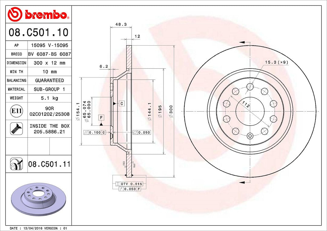 Brembo Components Not Hazardous To Health Brake Rotor 08C50111C02 - Disc