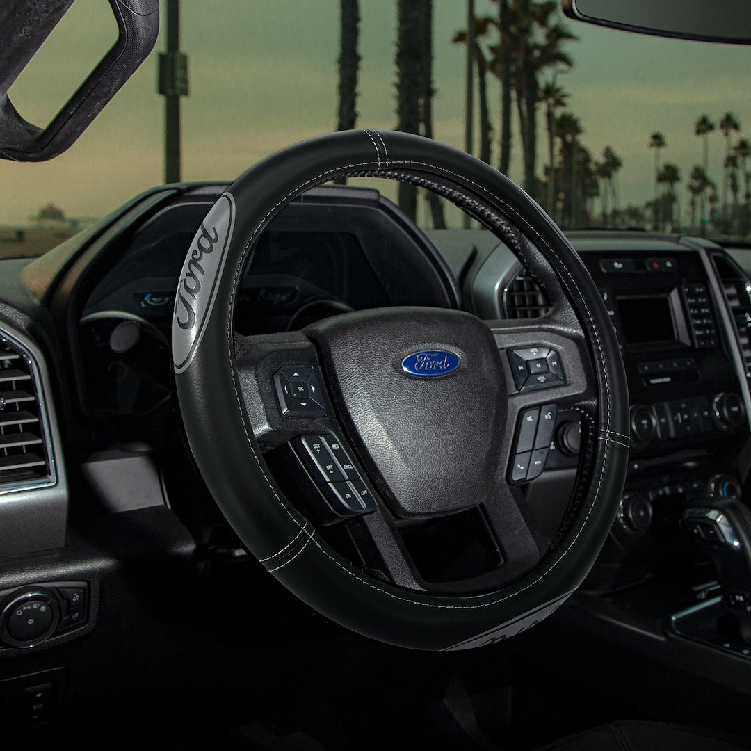 Plasticolor Comfortable Leather-Like Feel Steering Wheel Cover 008567R01 - Ford Deluxe Truck Size Swc