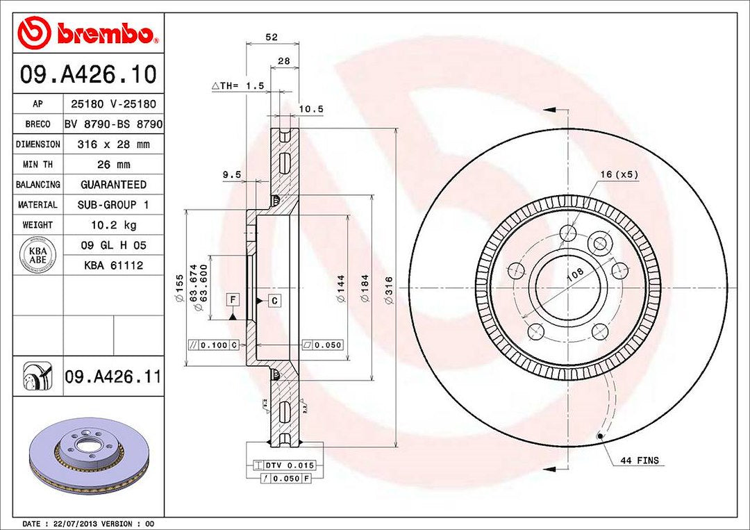 Brembo Components Not Hazardous To Health Brake Rotor 09A42611C02 - Disc
