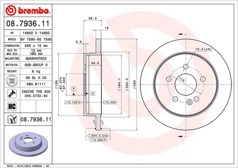 Brembo Components Not Hazardous To Health Brake Rotor 08793611C02 - Disc