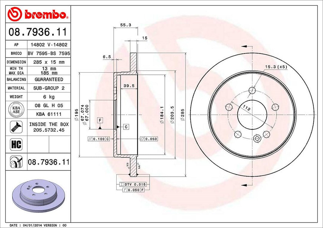 Brembo Components Not Hazardous To Health Brake Rotor 08793611C02 - Disc