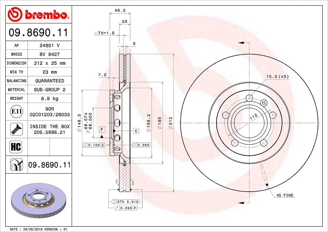 Brembo Components Not Hazardous To Health Brake Rotor 09869011C02 - Disc