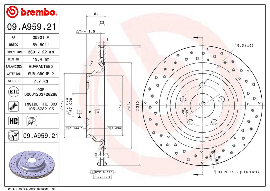 Brembo Components Not Hazardous To Health Brake Rotor 09A95921C02 - Disc