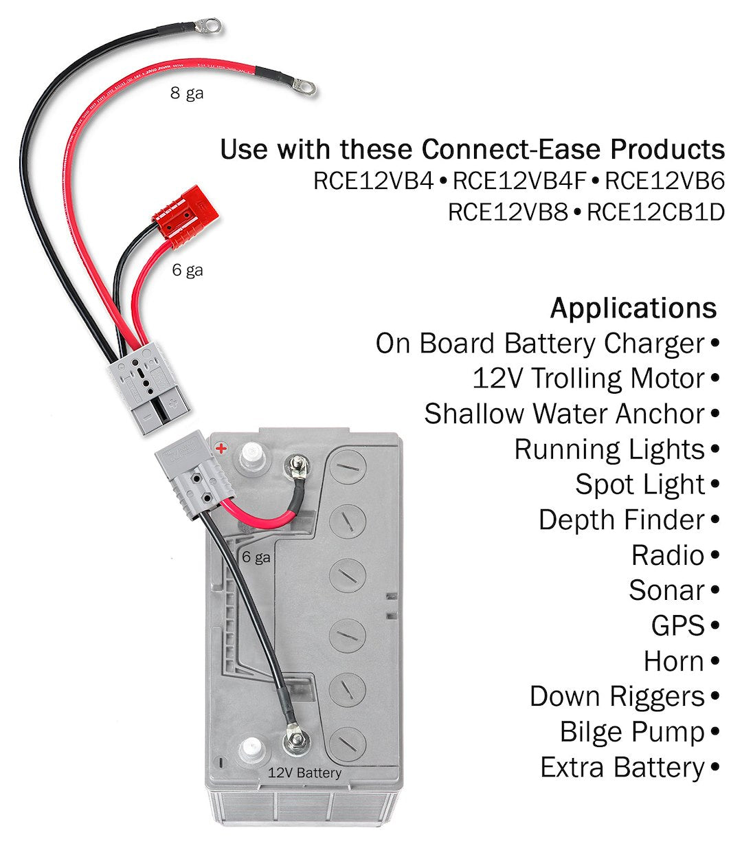 Connect Ease Corrosion Resistant Components Battery Connection Harness RCE12VBM6K - Gauge Quik Mot