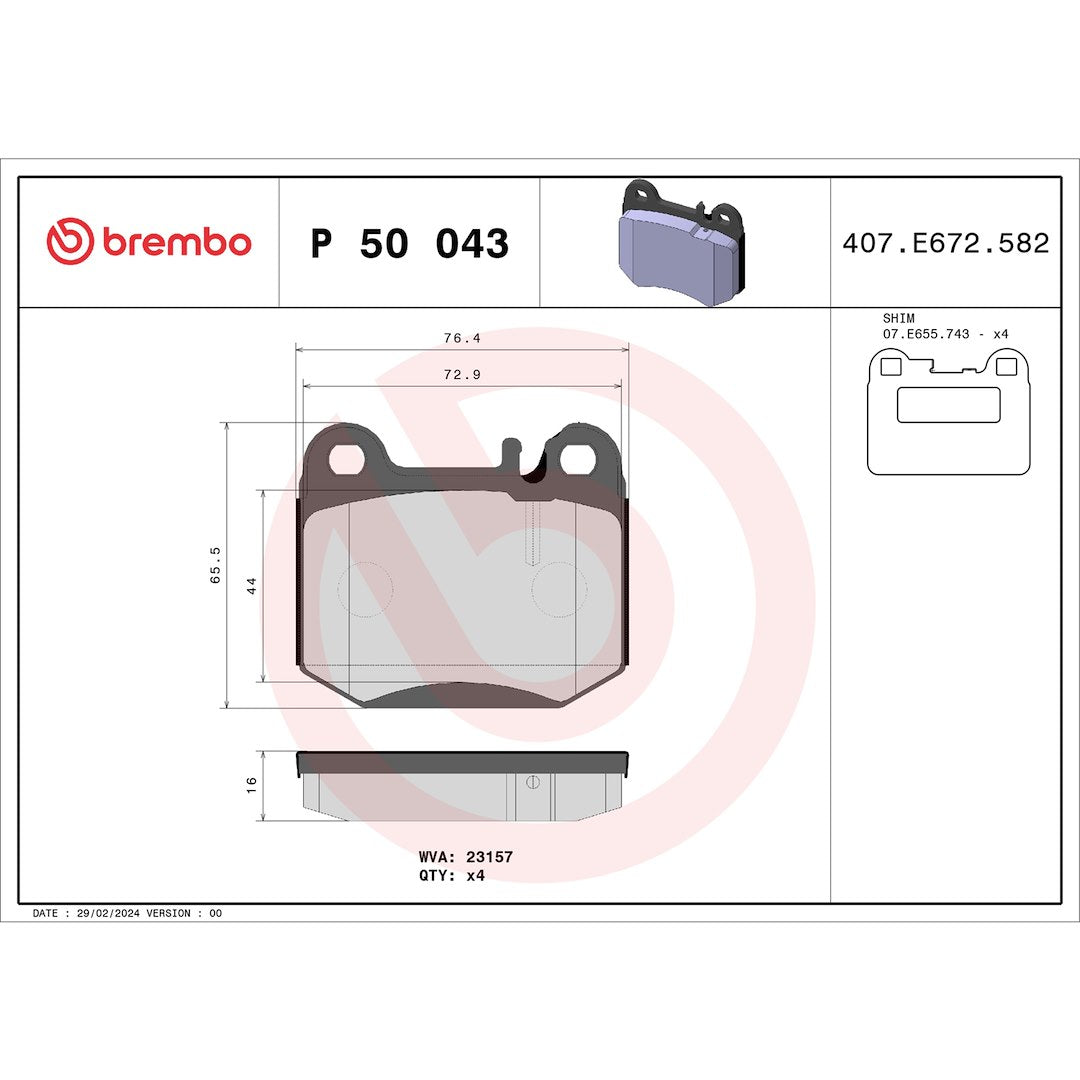 Brembo Premium Low-Met OE Equivalent Pad Brake Pad P50043 - Disc Set