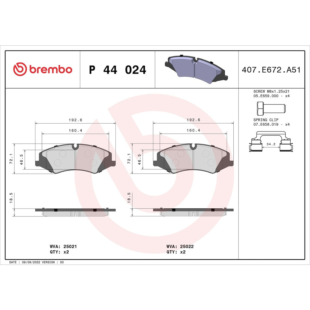 Brembo Premium Low-Met OE Equivalent Pad Brake Pad P44024 - Disc Set