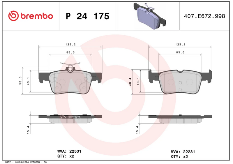 Brembo Premium Low-Met OE Equivalent Pad Brake Pad P24175 - Discbrakepadset Lowmetal