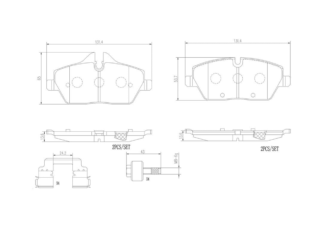 Brembo Premium Low-Met OE Equivalent Pad Brake Pad P06091N - Disc Set