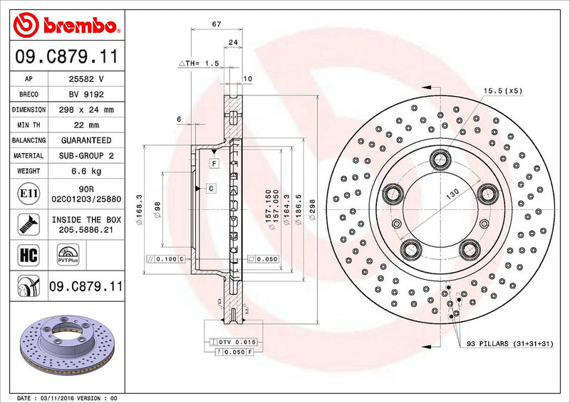 Brembo Components Not Hazardous To Health Brake Rotor 09C87911C02 - Disc