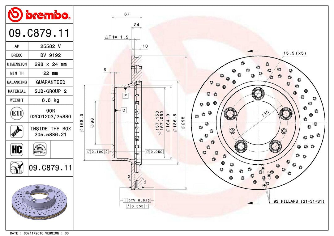 Brembo Components Not Hazardous To Health Brake Rotor 09C87911C02 - Disc