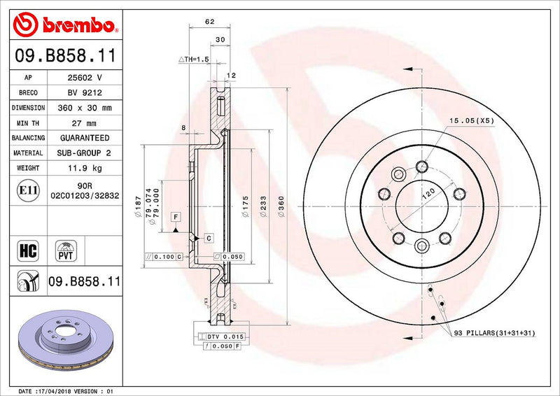 Brembo Components Not Hazardous To Health Brake Rotor 09B85811C02 - Disc