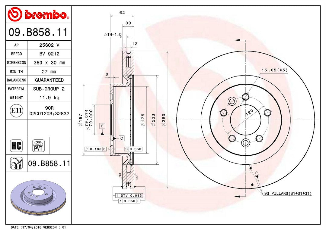 Brembo Components Not Hazardous To Health Brake Rotor 09B85811C02 - Disc