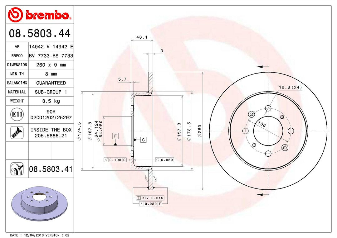 Brembo Components Not Hazardous To Health Brake Rotor 08580341C02 - Disc