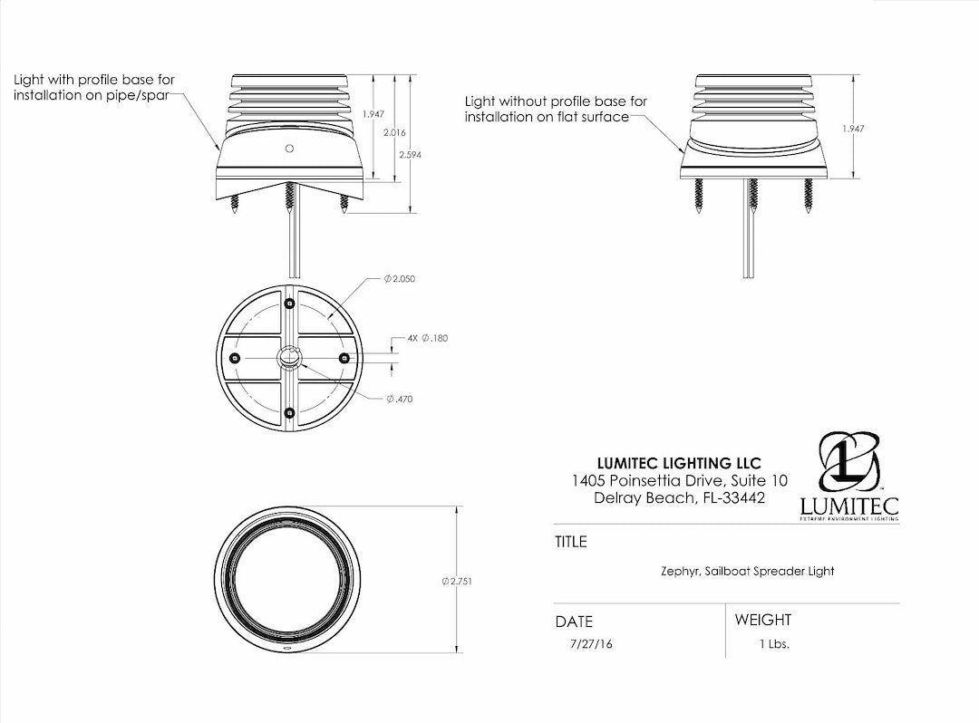 Lumitec Meets European Conformity Standards Multi Purpose Light 101326 - White Zephyr Spreader