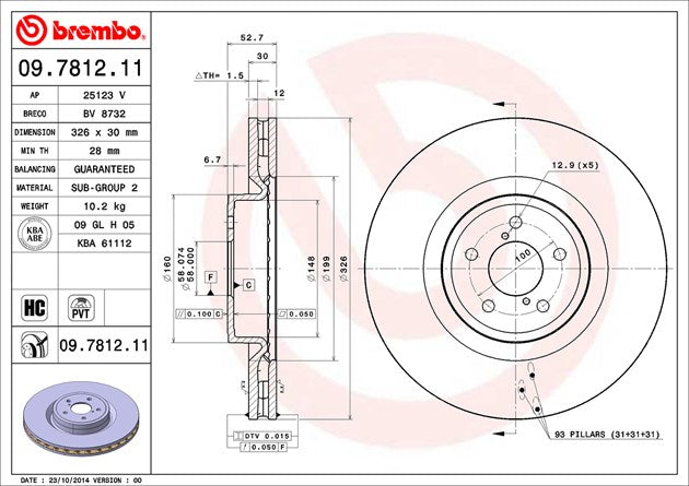 Brembo 09781211C02 Brake Rotor