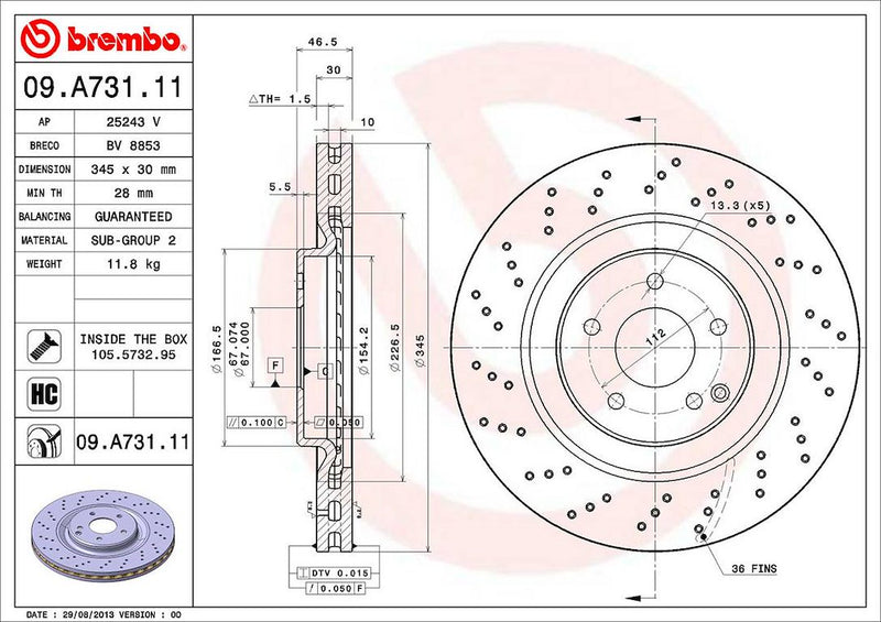 Brembo Components Not Hazardous To Health Brake Rotor 09A73111C02 - Disc