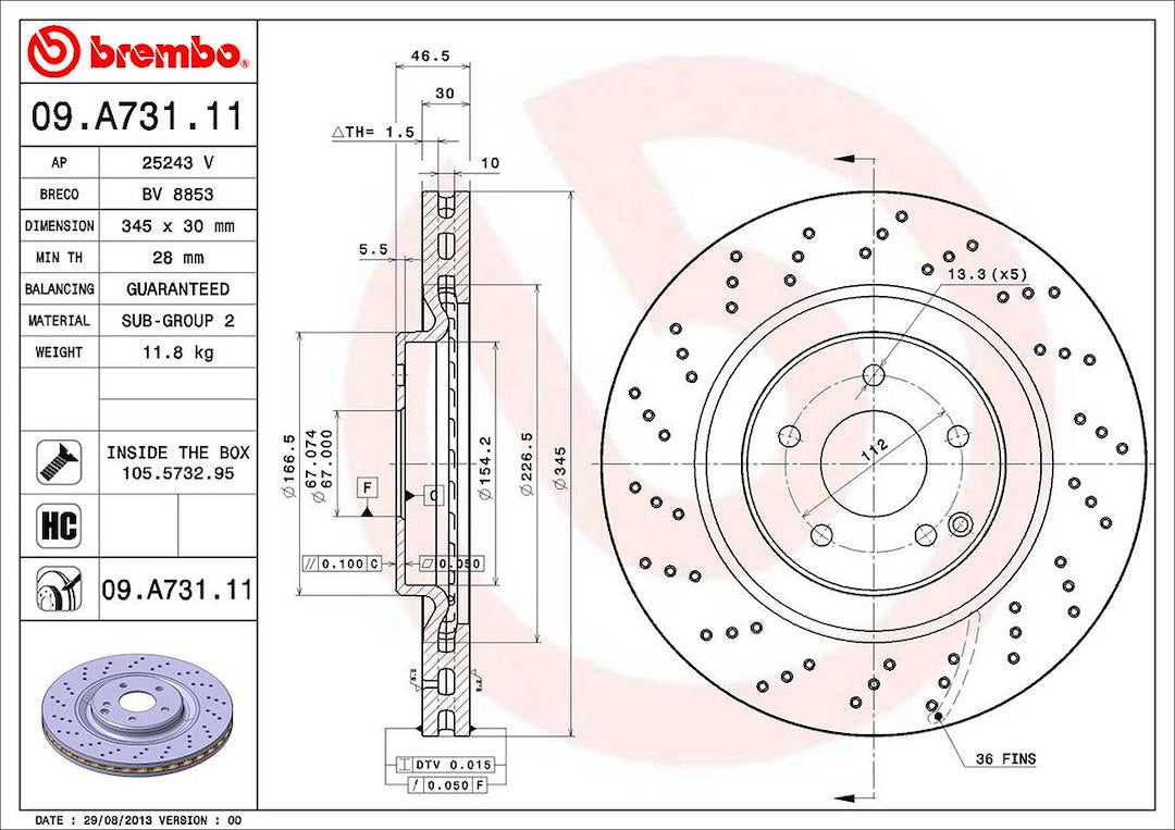 Brembo Components Not Hazardous To Health Brake Rotor 09A73111C02 - Disc