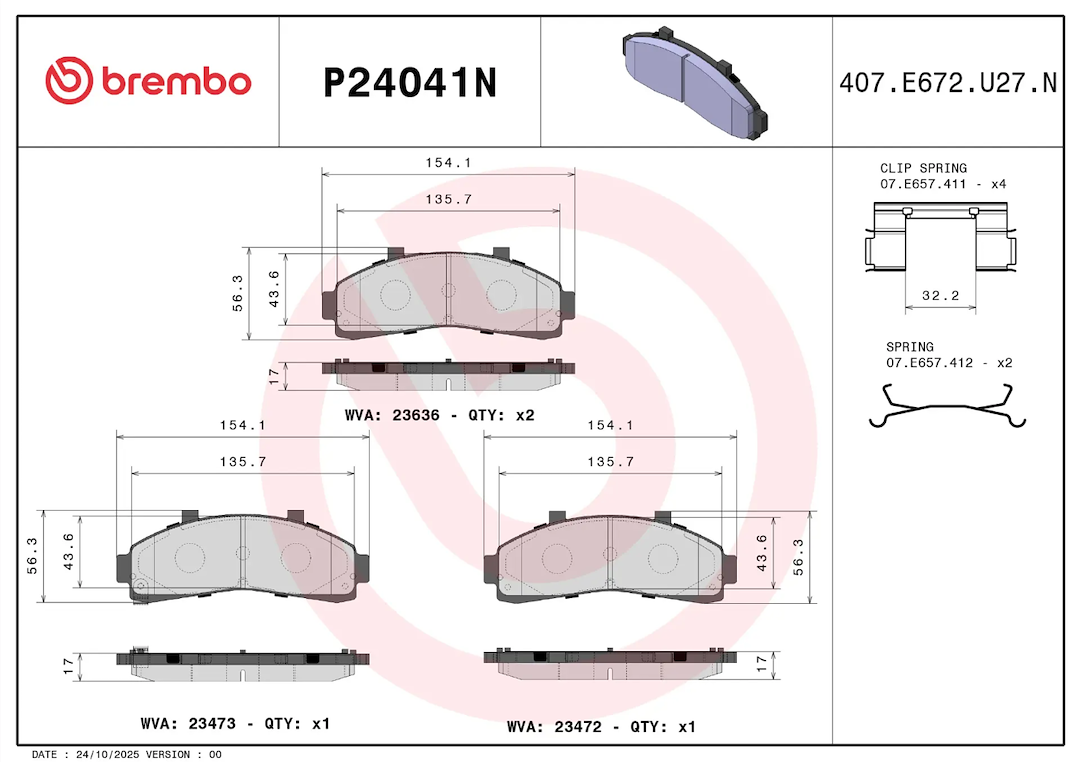 Brembo Premium Low-Met OE Equivalent Pad Brake Pad P24041N - Disc Set