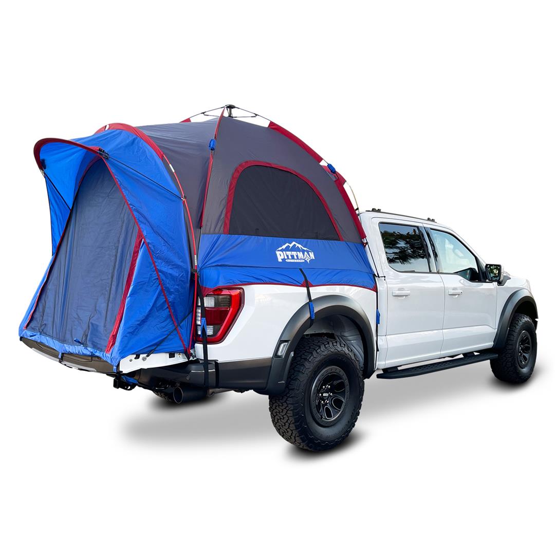 Airbedz Ezup Truckbed Tent installed in the bed of a white pickup truck, designed for truck beds 5.5-5.8 feet; ideal for RV, automotive, powersports, off-road, marine, exterior, truck accessories, interior, truck bed, rv parts, AVADA - Best Sellers, Must Haves