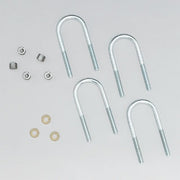 Pro Comp Suspension Track Bar Relocator components including U-bolts, nuts, and washers displayed on a gray background.