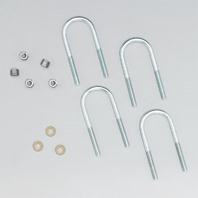 Pro Comp Suspension Track Bar Relocator components including U-bolts, nuts, and washers displayed on a gray background.