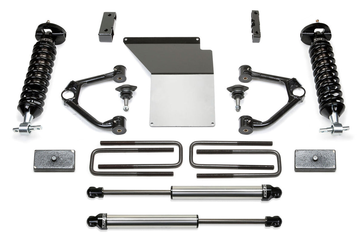 K1070DL Fabtech Lift Kit Suspension components featuring high-quality construction for improved ground clearance and enhanced off-road capabilities.