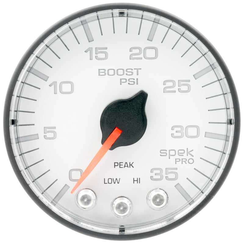 AutoMeter P303128 Autometer Spek-Pro 2 1/16in 35PSI Stepper Motor W/Peak & Warn White/Black Boost Gauge