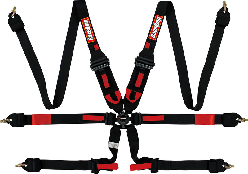 Racequip FIA Approved Harness 855005RQP - Black 6PT Camlock Hnr