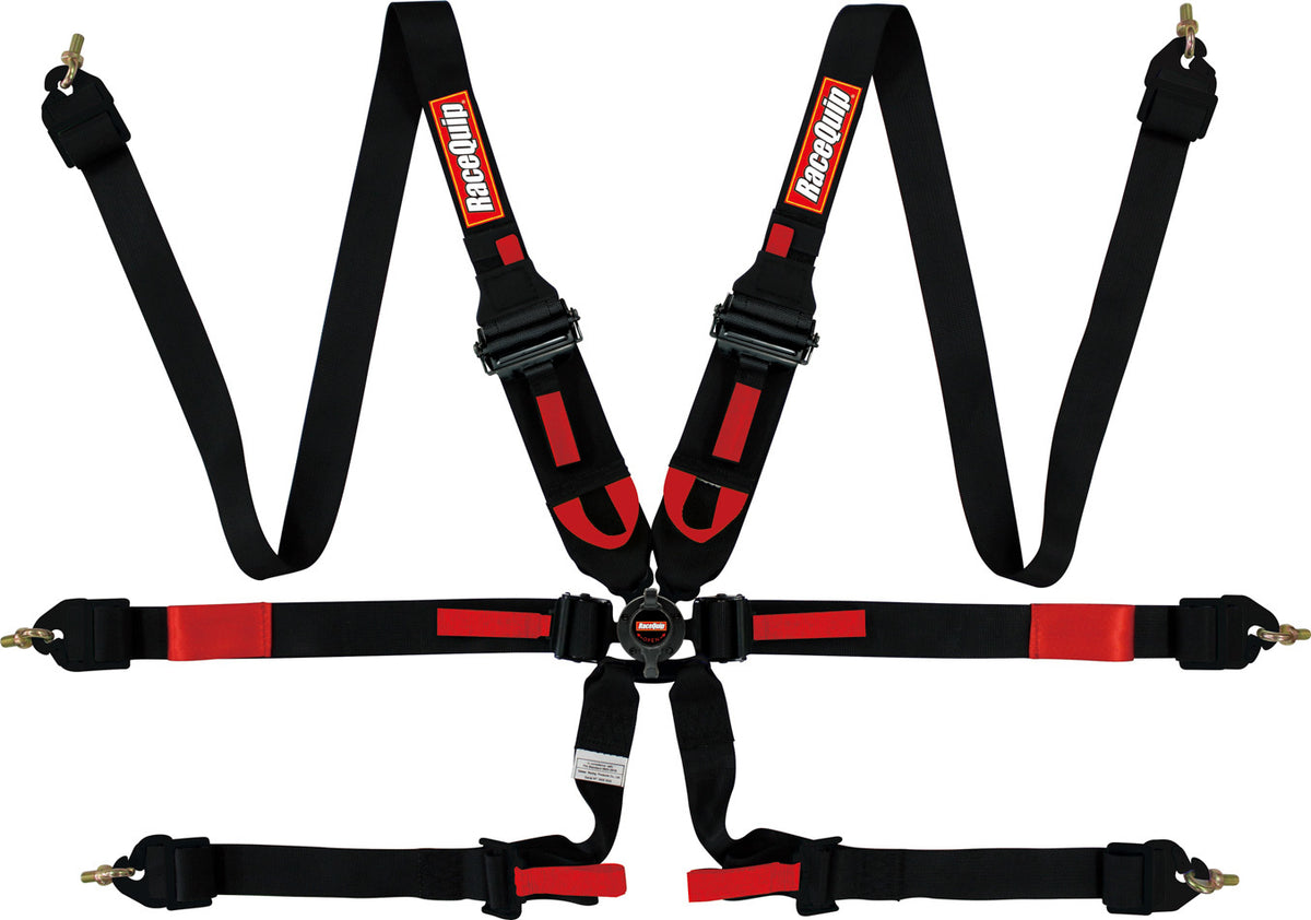 Racequip FIA Approved Harness 855005RQP - Black 6PT Camlock Hnr