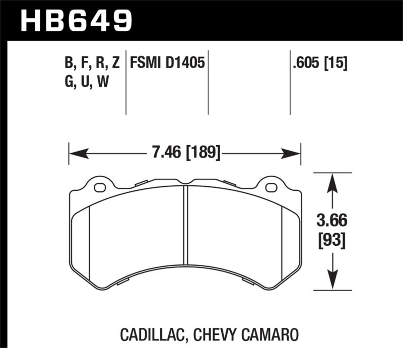 Hawk Performance HB649D.605 Hawk 14-18 Chevrolet Corvette Front ER-1 Brake Pad Set (J56 brake package)