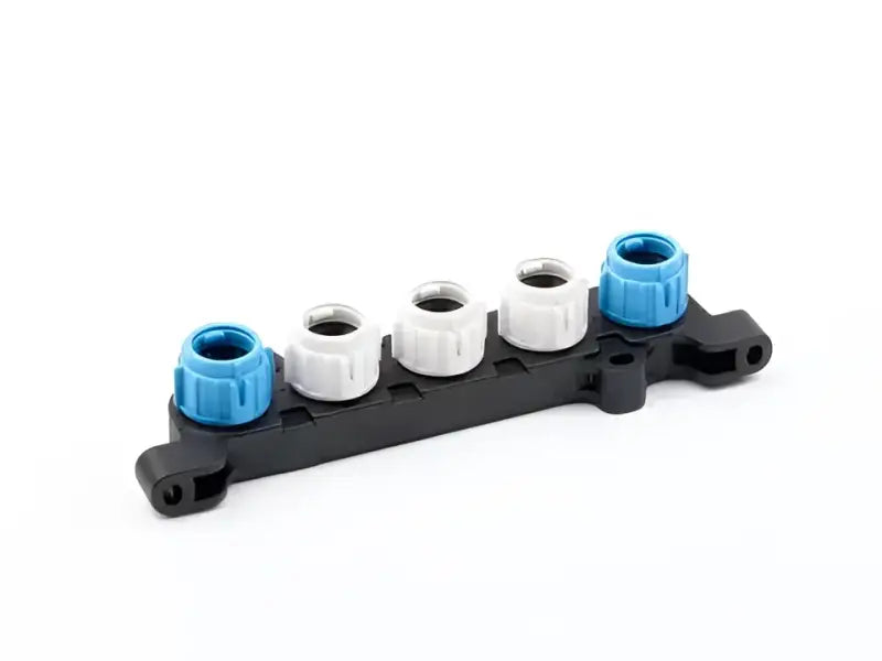 A06064 Raymarine Seatalk Ng 5-Way Connector Block for marine network setup with blue and white connectors on a black block.