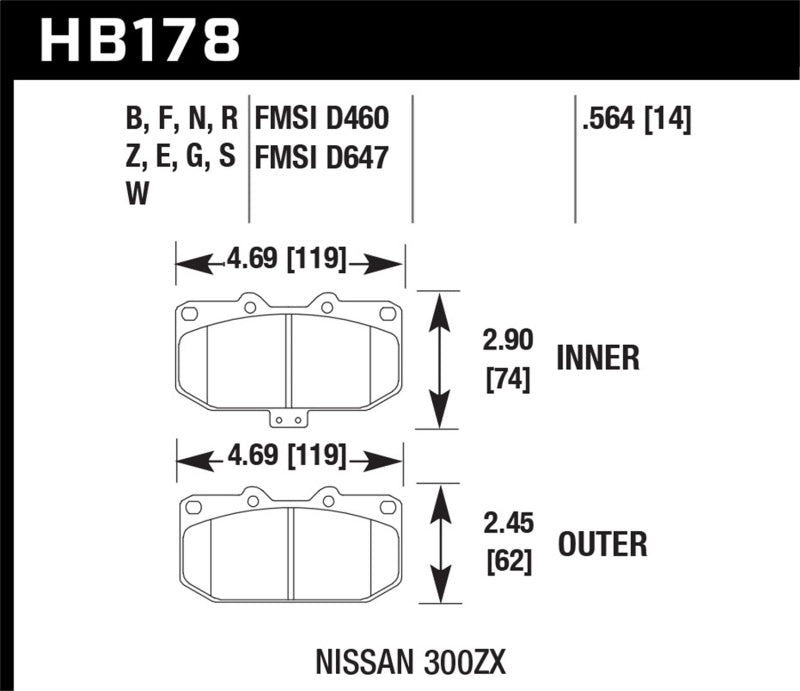 Hawk Performance HB178Z.564 Hawk 06-07 WRX / 89-96 Nissan 300ZX / 89-93 Skyline GT-R Performance Ceramic Front Pads