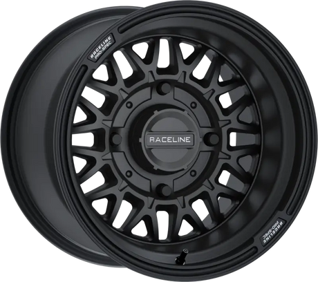 Black Raceline Pro-Spec wheel shown on Raceline Omega 15x10 wheel for off-road rides