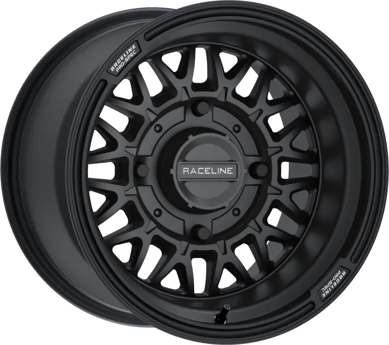 Black Raceline Pro-Spec wheel shown on Raceline Omega 15x10 wheel for off-road rides